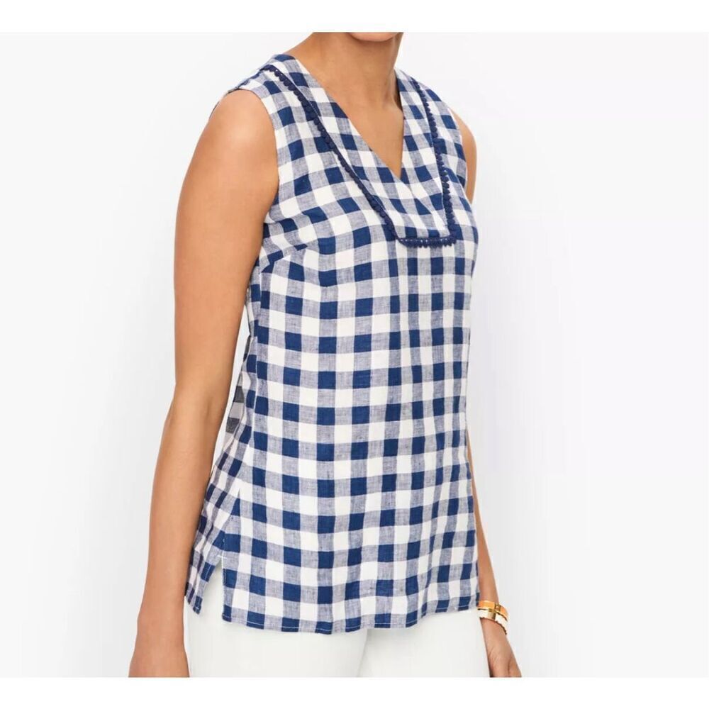 Talbots Linen Shell - Plaid India Ink blouse size XS